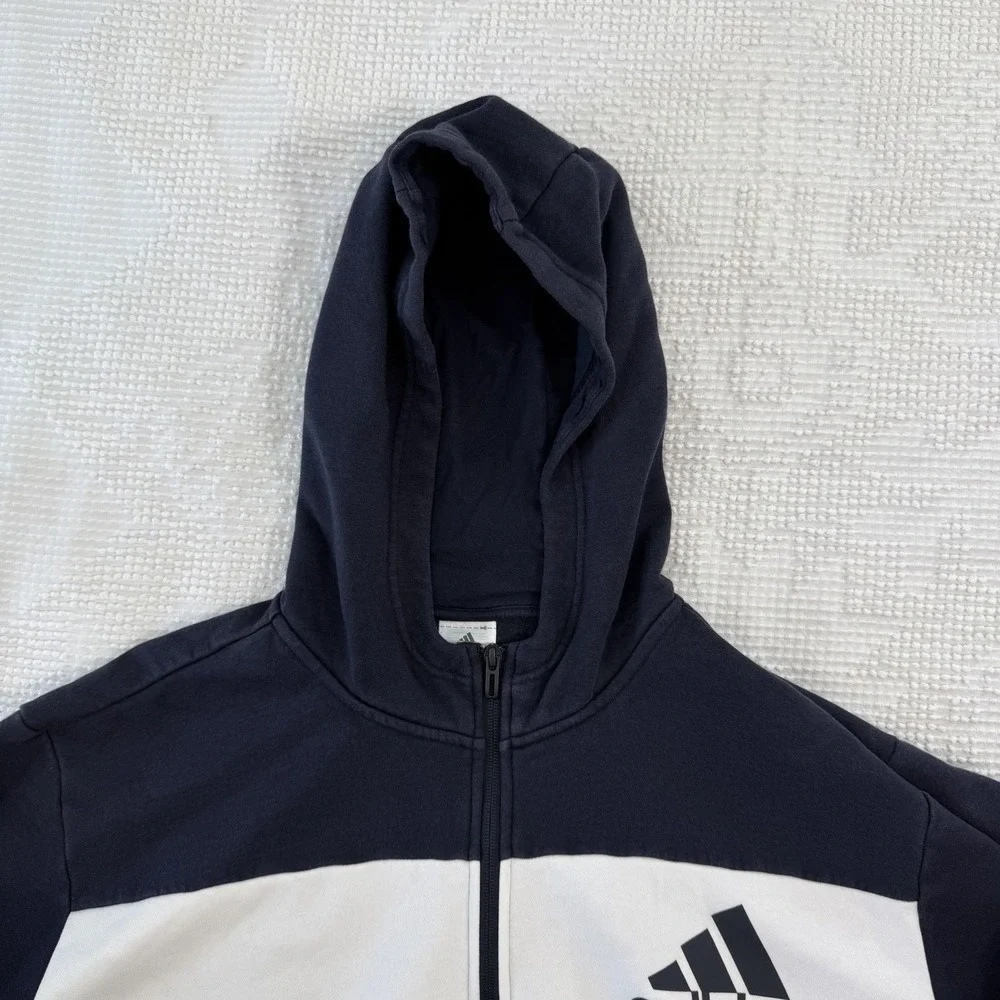 Adidas Sweatshirt Hooded Quarter-Zip White/ Gray/ Navy Mens XL HR6093